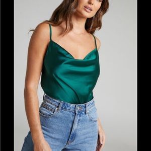 ShowPo Emerald Green Satin Cowl Neck Tank